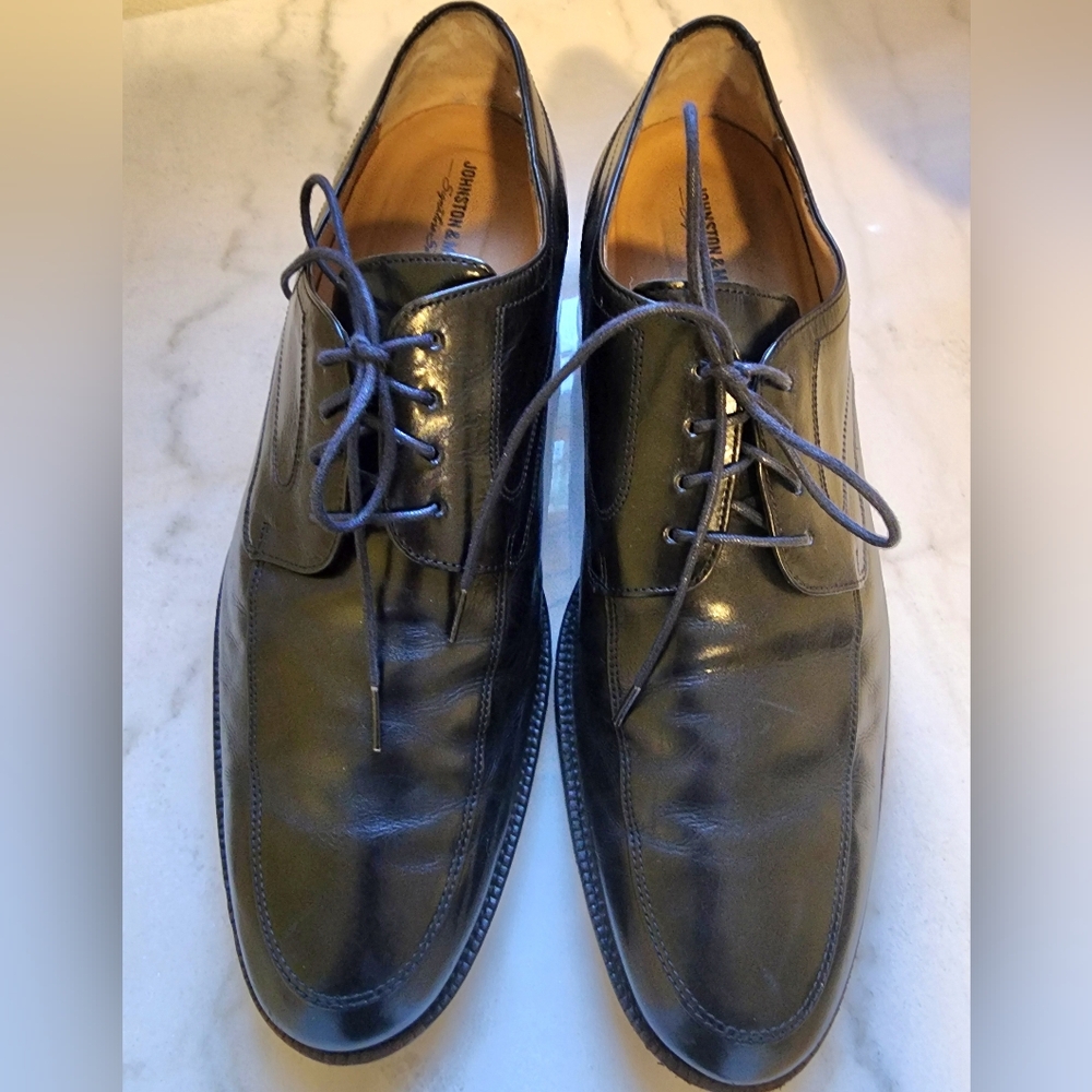 Johnson & Murphy Mens Shoes Lace Up Black Cap Toe Leather Oxfords Size 11.5